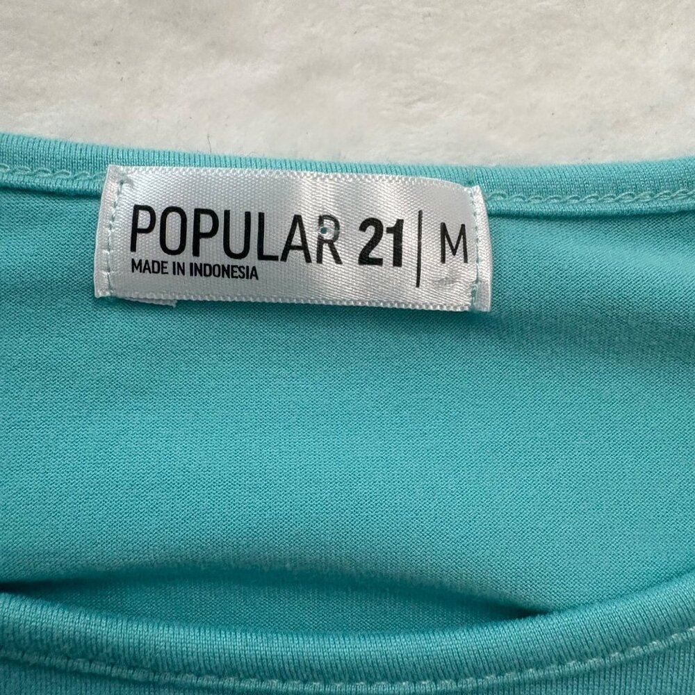 Popular 21 Turquoise Festival Cutout Back Ruched Y2k Bodycon Midi Dress Size M - Picture 5 of 11